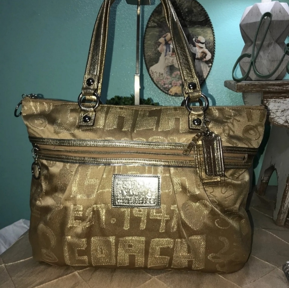 COACH METALLIC POPPY PURSE LARGE